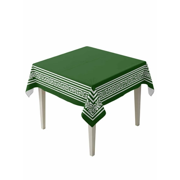 Green Greek Key Table Cloth, Geometric Greece Ancient Farmhouse Geo Waterproof Tablecloth for Square Tables, Reusable Washable Fabric Table Cover for Restaurant Kitchen Dining Tables 60"x60"