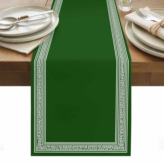 Green Greek Key Table Runner - 48 Inch Long, Kitchen Dining Table Runner Dresser Scarves, Geometric Greece Ancient Farmhouse Geo Farmhouse Decor for Coffee Tables Wedding Party Banquet