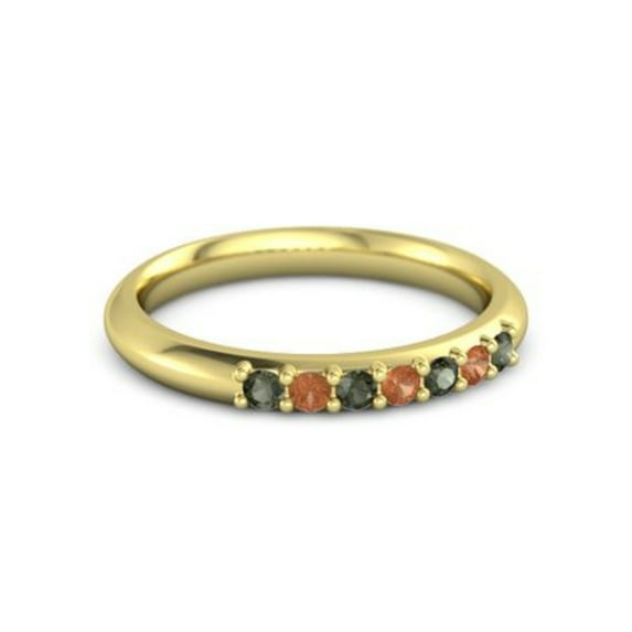 Green Green Apatite & Fire Opal Half Eternity Dainity Band Ring Silver Yellow Gold Plated Ring Promise Gift Gift For Girlfriend Wedding Engagement Gift