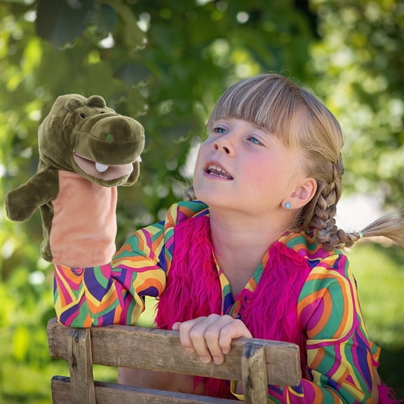 Green Green Cartoon Plush Animal Hand Puppet Toy For Kids Movable Mouth Storytelling Early Education