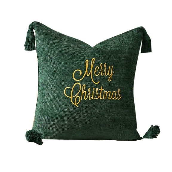 Green Green Christmas Pillow Cover Embroidered Tree And Snowflake Soft For Couch Or Bed 18X18Inch