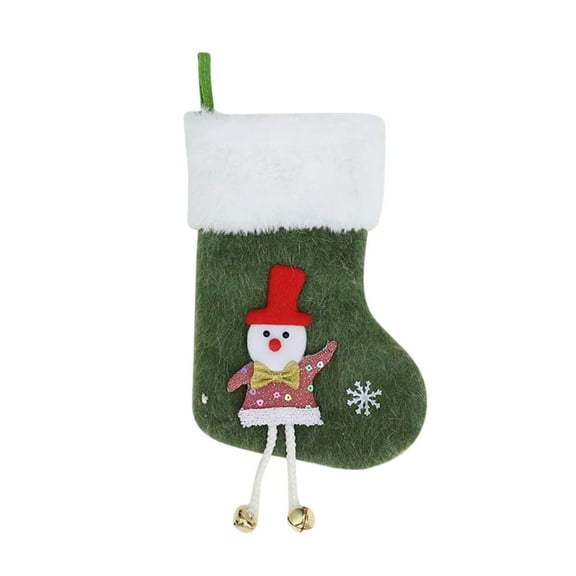 Green Green Christmas Plush Stocking For Hanging On Tree Or Mantle Adorned With Bells And Fur Cuff A Traditional Holiday Decoration For Gifts 10X6Inch