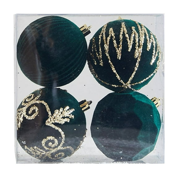 Green Green Flocked Christmas Ball Ornaments Set Of 4 Velvet Hanging Balls For Tree Window Decoration Holiday Home Decor 3Inch