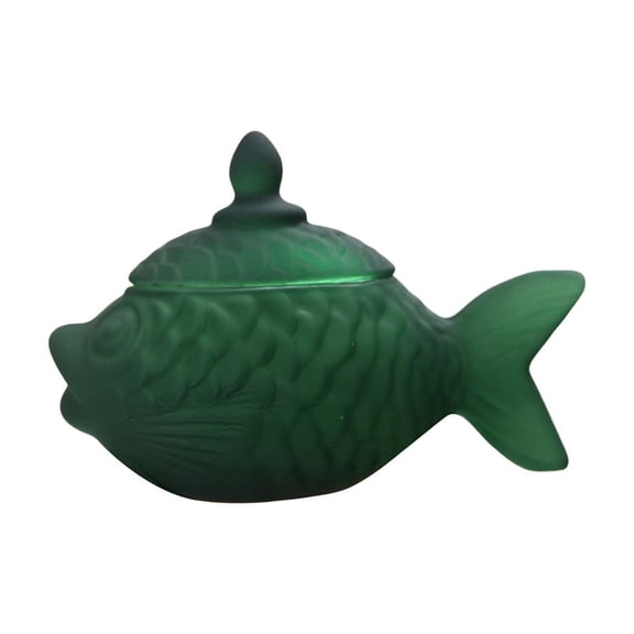 Green Green Hand Blown Glass Fish Jar With Lid For Kitchen Candy Storage Dried Fruit Container