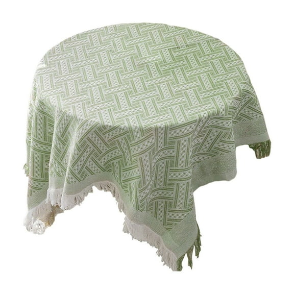 Green Green Tablecloth With Tassel Trim For Dining Or Coffee Table Decorative Use 90X90Cm