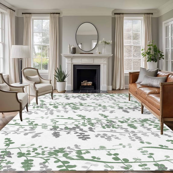 Green Grey Botanical Area Rug 6x9 Washable Rug Non Slip Spring Floral Summer Farmhouse Large Area Rug Soft Stainresistant Indoor Floor Carpet for Living Room Bedroom Home Office Dining Room Nursery