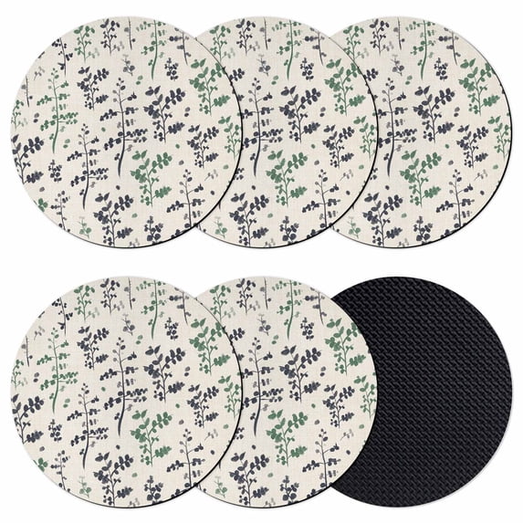 Green Grey Botanical Coasters Set of 6, Absorbent Coasters for Drinks, Rustic Country Spring Floral Summer Leaf Coaster for Desk Coffee Table Protection, Home Decor House Warming Gifts 4"