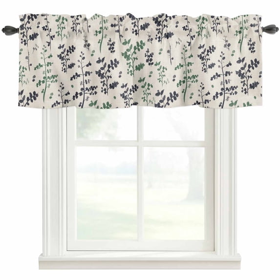 Green Grey Botanical Farmhouse Short Window Curtain Valances, Rustic Country Spring Floral Summer Leaf Rod Pocket Kitchen Valances for Living Room Bedroom Bathroom Cafe 42" x 18"