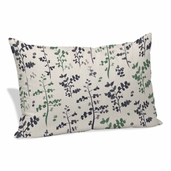 Green Grey Botanical Pillow Covers, Linen Long Throw Pillow Case, Rustic Country Spring Floral Summer Leaf Holiday Pillow Protector Decorative Cushion Cover for Living Room/Bedroom 20" x 30"