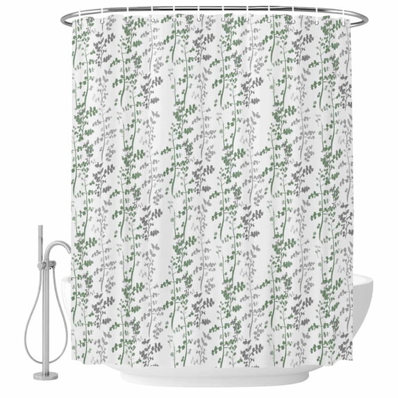 Green Grey Botanical Shower Curtain, Waterproof Shower Curtains for Bathroom, Spring Floral Summer Farmhouse Washable Fabric Bathtub Curtain Set Bath Decor with 12 Hooks Extra Long 72"x96"
