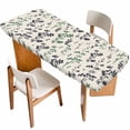 thumbnail image 1 of Green Grey Botanical Table Cloths for 8 Foot Rectangle Tables, Rustic Country Spring Floral Summer Leaf Patio Waterproof Elastic Fitted Tablecloths, Washable Rectangular Table Cover for Camping, 1 of 8