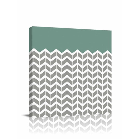 Green Grey Canvas Wall Art, Herringbone Abstract Framed Wall Decor Modern Artwork Prints Painting for Living Room, Bedroom, Kitchen & Cafe Decor 28x28 Inch