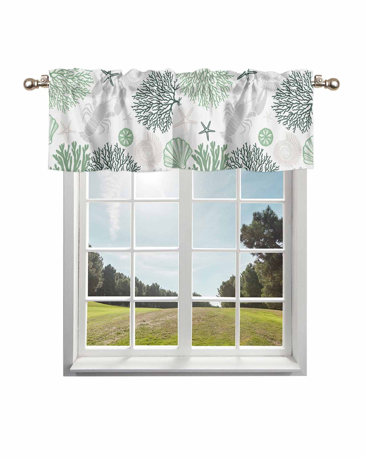 Green Grey Coastal Curtain Valance for Windows/Living Room/Kitchen ...