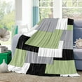 thumbnail image 1 of Green Grey Color Block Patchwork Blankets, Flannel Fleece Lightweight Comfort Bed Throws Modern Geometric Abstract Art Bedcover All Season Use for Bedroom/Living Room/Office/Travel/Camping 40x50In, 1 of 6