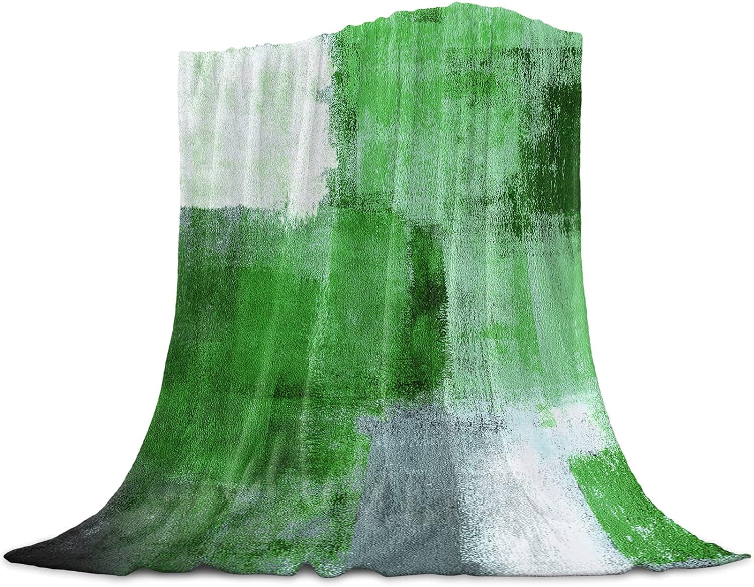 Green and Grey Flannel Fleece Blanket Forest Super Soft Breathable Throw Blankets Rustic Paint Art Graffiti Lattice Warm Cozy Decorative for Sofa Chair Bedroom All Seasons Use 50" x 60"