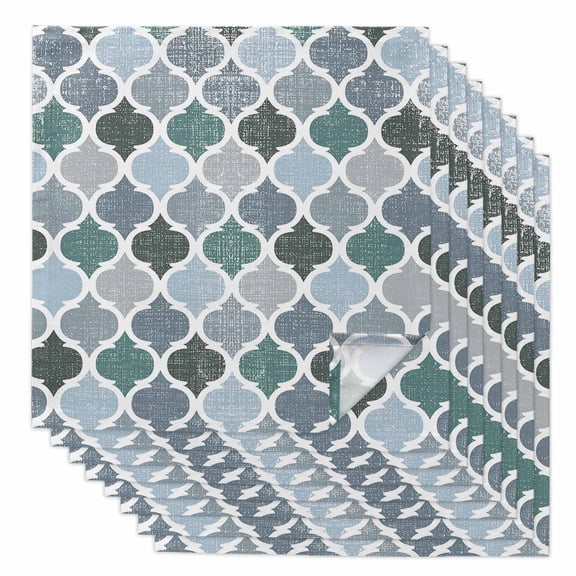 Green Grey Morocco Pattern Cloth Napkins Set of 8, Holiday Napkins for Baby Shower, Turquoise Modern Moroccan Geometric Washable Reusable Dinner Napkins for Cocktail Wedding Party, 20 x 20 Inch