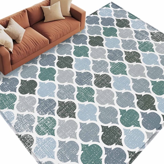 Green Grey Morocco Pattern Large Area Rugs for Bedroom Living Room, Soft Non Slip Carpet Bedside Rug, Turquoise Modern Moroccan Geometric Rectangular Floor Cover Kitchen Accent Rug 6'x9' for Office