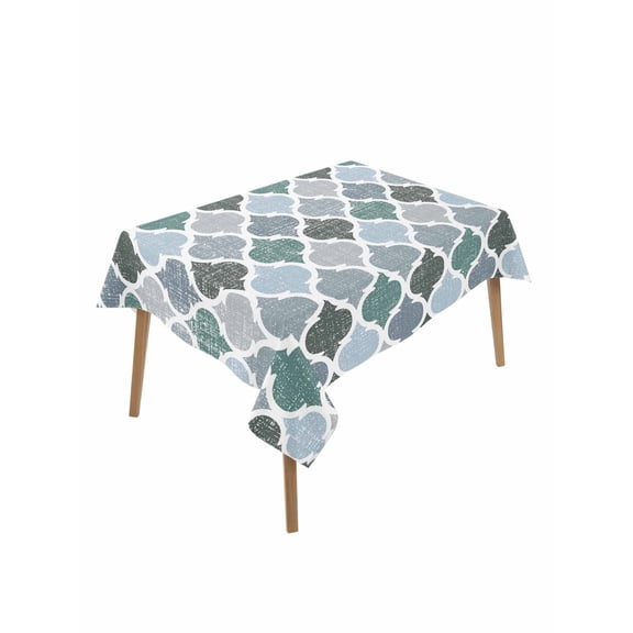 Green Grey Morocco Pattern Rectangle Tablecloth, Turquoise Modern Moroccan Geometric Waterproof & StainResistant Tablecloth, Oil-proof Table Cover for Dining/Party/Wedding/Camping/Buffet 52x70 In