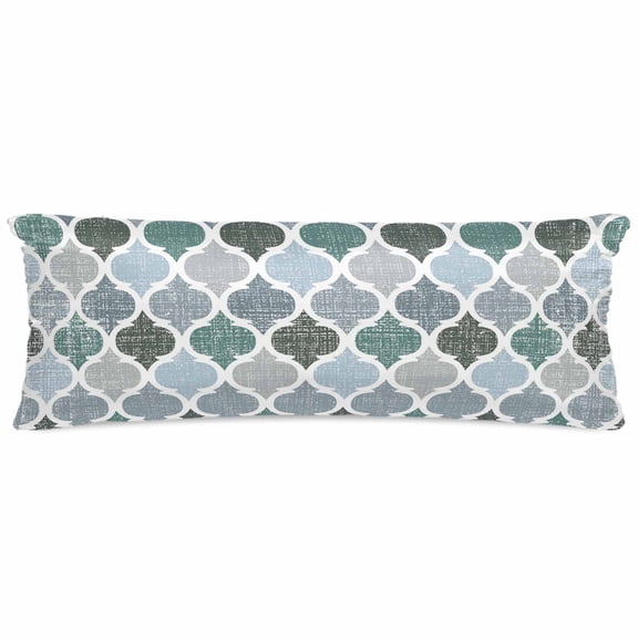 Green Grey Morocco Pattern Satin Pillowcase for Hair and Skin with Zipper, Soft Breathable Cooling Silk Pillow Cases, Turquoise Modern Moroccan Geometric Body Pillow Covers Bed Pillows 20"x54"
