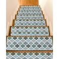 thumbnail image 1 of Green Grey Morocco Pattern Stair Treads for Wooden Steps Indoor Runner Rug Carpet, Turquoise Modern Moroccan Geometric 7 Pieces Peel and Stick Staircase Step Treads Covers Washable Door Mats 30"x8", 1 of 5
