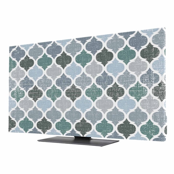 Green Grey Morocco Pattern TV Cover for 24 Inch Screen,Stretch Fabric Dustproof TV Display Protector,Turquoise Modern Moroccan Geometric Elastic Slipcover Monitor Cover for Computer 20.9"x11.8"