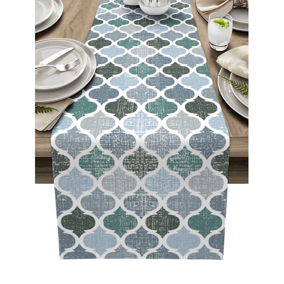 Green Grey Morocco Pattern Table Runner Turquoise Modern Moroccan Geometric Tablerunners 18 x 72 Inch, Table Decorations Tabletop Scarf for Summer Gathering Holiday Farmhouse Kitchen Dining Decor