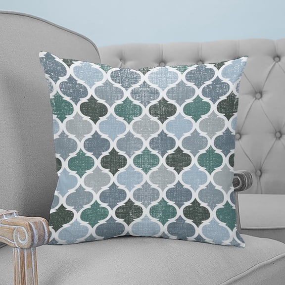 Green Grey Morocco Pattern Throw Pillow Covers, Soft Pillowcases with Invisible Zipper, Turquoise Modern Moroccan Geometric Square Pillow Cushion Covers for Living Room Couch Sofa Bed 18x18 Inches