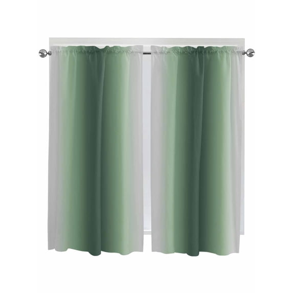 Green Grey Ombre Bathroom Window Curtain, Farmhouse Gradient Minimalist Light Filtering Coffee Kitchen Curtains, Bedroom Living Room Curtains 2 Panel 84"x63"