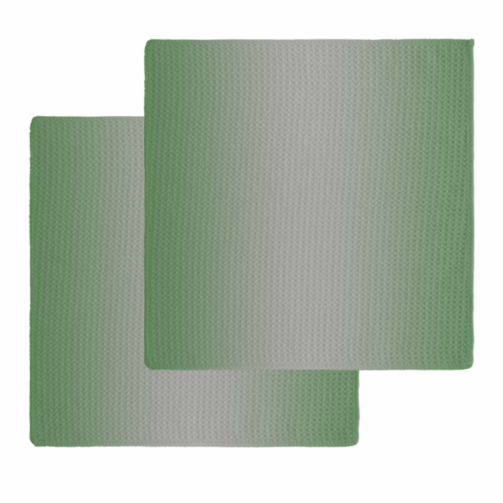 Green Grey Ombre Kitchen Dish Towels for Drying Dishes Set of 2, Modern Gradient Abstract Art Waffle Weave Microfiber Hand Tea Bathroom Towels Quick Dry & Absorbent Towel 12x12