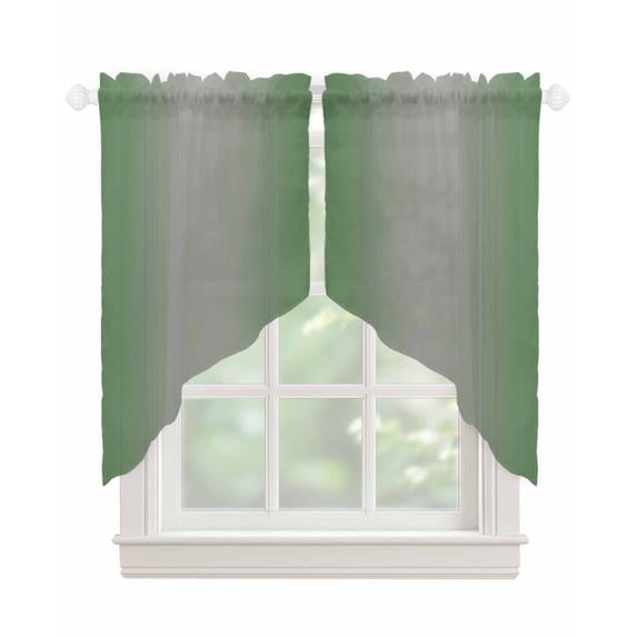Green Grey Ombre Swag Valances for Windows, Modern Gradient Abstract Art Rod Pocket Sheer Valances for Small Windows, Swag Toppers Light Filtering for Kitchen Living Room 2 Panels 36''x36''