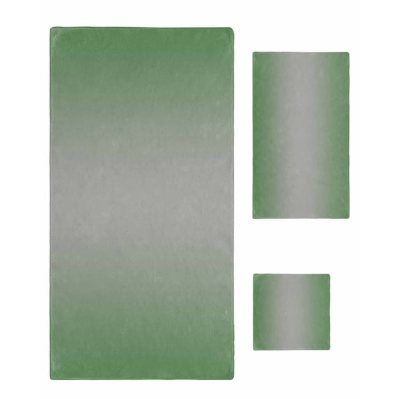 Green Grey Ombre Towel Set of 3, Soft Microfiber Bath Towels, Hand Towel, Washcloths, Modern Gradient Abstract Art Quick-Dry Absorbent Towels for Bathroom Kitchen Hotel Beach Gym Spa