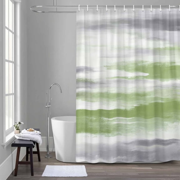 Green Grey Shower Curtain for Bathroom Decor, Abstract Retro Ombre Mottled Texture Farmhouse Waterproof Fabric Shower Curtain, 72"x72" Set with 12 Hooks