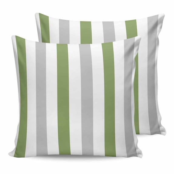 Green Grey Stripe 20x20 Pillow Covers Set of 2, Modern Farmhouse Vertical Striped Throw Pillow Covers Decorative Couch Cushion Case, Microfiber Square Pillowcases for Bedroom Car Living Room