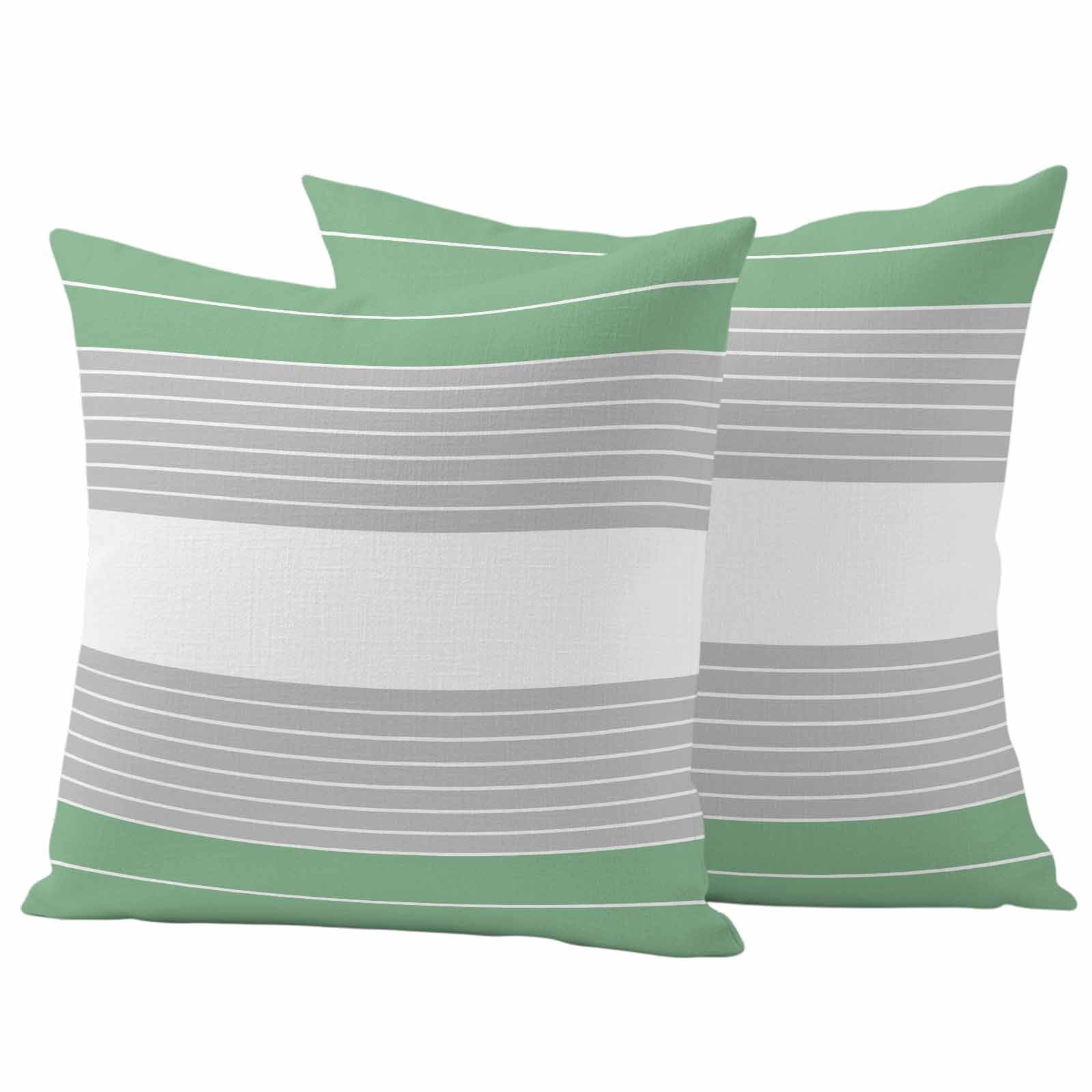 Green Grey Stripe Outdoor Waterproof Pillow Covers, Modern Art Horizontal Striped Decorative Square Throw Pillowcase Sofa Cushion Sham for Patio/Couch/Chair, 24"x24" 2 Pack