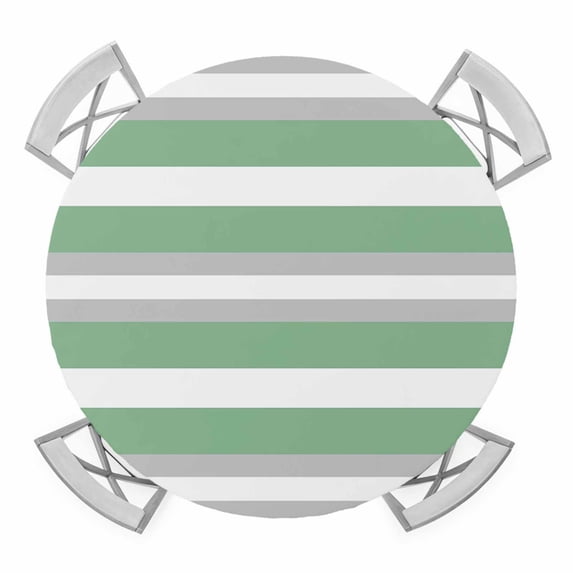 Green Grey Stripe Round Fitted Tablecloth with Elastic Edge, Waterproof Table Cloth Table Cover for 45"-54" Tables, Farmhouse Modern Art Striped Tablecloths for Dining Picnic Indoor Outdoor