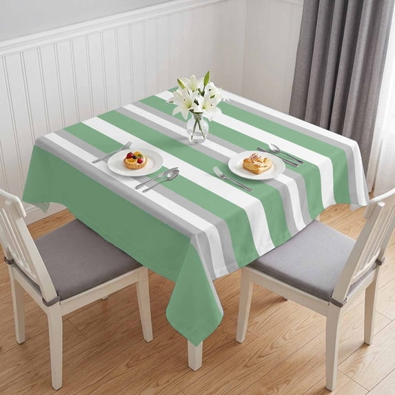 Green Grey Stripe Table Cloth Waterproof Tablecloths, Farmhouse Modern Art Striped Tablecloth Dining Table Cover for Kitchen Party Tabletop Outdoor, Square Tablecloth 54x54 Inch