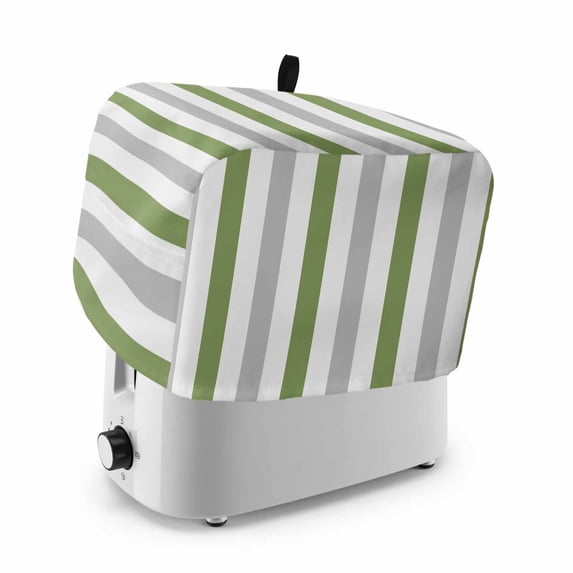 Green Grey Stripe Toaster Cover 2 Slice, Modern Farmhouse Vertical Striped Dustproof Bakeware Oven Protector with Top Hook, Waterproof Small Kitchen Appliance Toasters Dust Cover, 11"x6"x8"