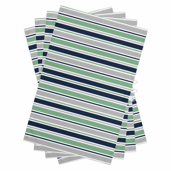 Green Grey Striped Kitchen Towels Set of 4, Water Absorbent Dish Towel, Farmhouse Stripes Modern Abstract Art Decorative Hand Towels - Quick Drying Cloth for Cooking Baking, 18x28 Inch