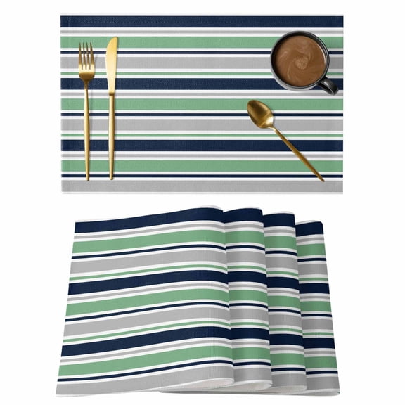 Green Grey Striped Placemats Set of 12, Farmhouse Stripes Modern Abstract Art Placemats for Dining Table, Place Mats for Kitchen Tabletop, Waterproof Wipeable Dining Table Mats Set
