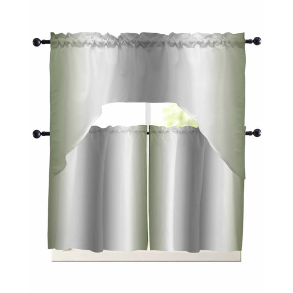 Green Grey Swag Curtains for Living Room/Bedroom Windows, Gray Farmhouse Modern Rustic Kitchen Curtains and Valances Set 36 Inch Length, Light Filtering Swags Valance Curtain Panels