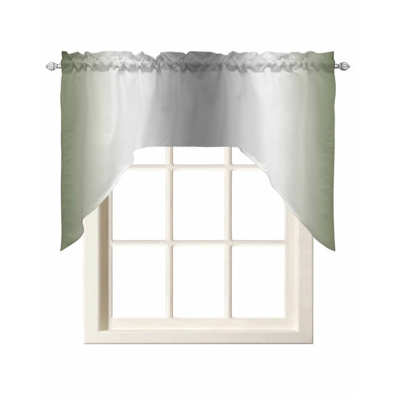 Green Grey Swag Valances for Windows, Small Curtains Drapes, Gray Farmhouse Modern Rustic Kitchen Window Curtains Over Sink Rod Pocket Window Treatment Valance for Bedroom/Bathroom 56"x36"