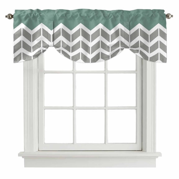 Green Grey Tie Up Valance for Windows Herringbone Abstract Adjustable Curtain Valance Rod Pocket Balloon Shade Window Treatment for Kitchen Living Room Bedroom 60x18inch