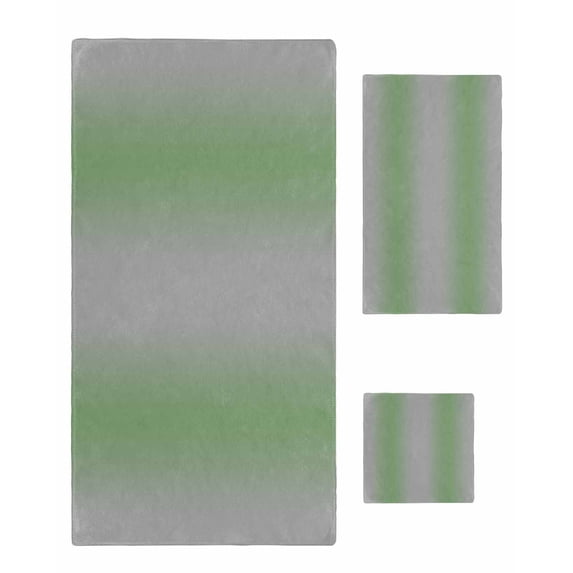 Green Grey Towel Set of 3, Soft Microfiber Bath Towels, Hand Towel, Washcloths, Modern Minimalist Solid Vertical Stripes Quick-Dry Absorbent Towels for Bathroom Kitchen Hotel Beach Gym Spa
