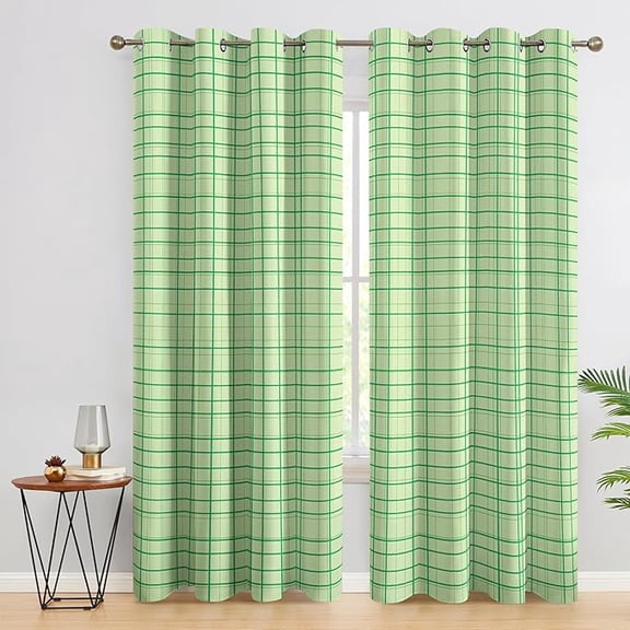 Green Grid Blackout Curtains for Bedroom Decor, Farmhouse Checkered Patterned Thermal Insulated Grommet Window Drapes, Green Check Living Room Decor 53"W x 96"L (Pack of 2)