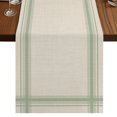 thumbnail image 1 of Green Grid Lines Burlap Cotton Table Runner 16x72 Inches Long, Minimalist Stripes Linen Texture Beige Farmhouse Table Runners, Outdoor Dining Tablecloths Decor for Baby Shower/Party/Wedding, 1 of 8