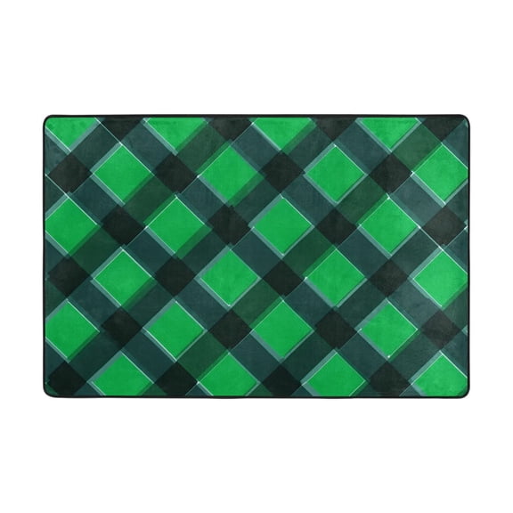 Green Grid Pattern Rug 36x24in Memory Foam Absorbent Non Slip Plush for Bathroom Kitchen Entryway