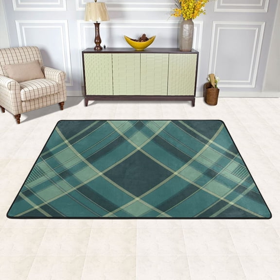 Green Grid Stripe Area Rug Washable 72 x 48 Floor Carpet Mat Non Slip for Bedroom Living Room Kids Room Home Decor