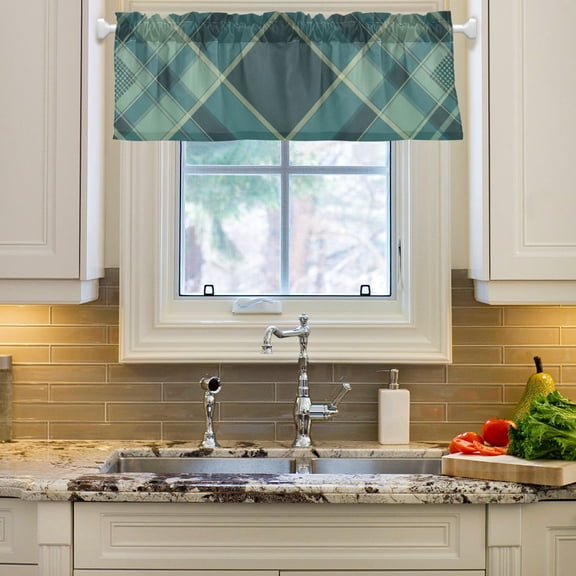 Green Grid Stripe Curtain Valances Farmhouse Design Window Treatment Decor Blackout Rod Pocket for Windows Living Room Kitchen 54" x 18"