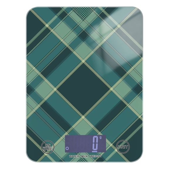 Green Grid Stripe Food Scale Digital Kitchen Scale Waterproof Tempered Glass Tare Function 11 lb for Baking Cooking Meal Prep