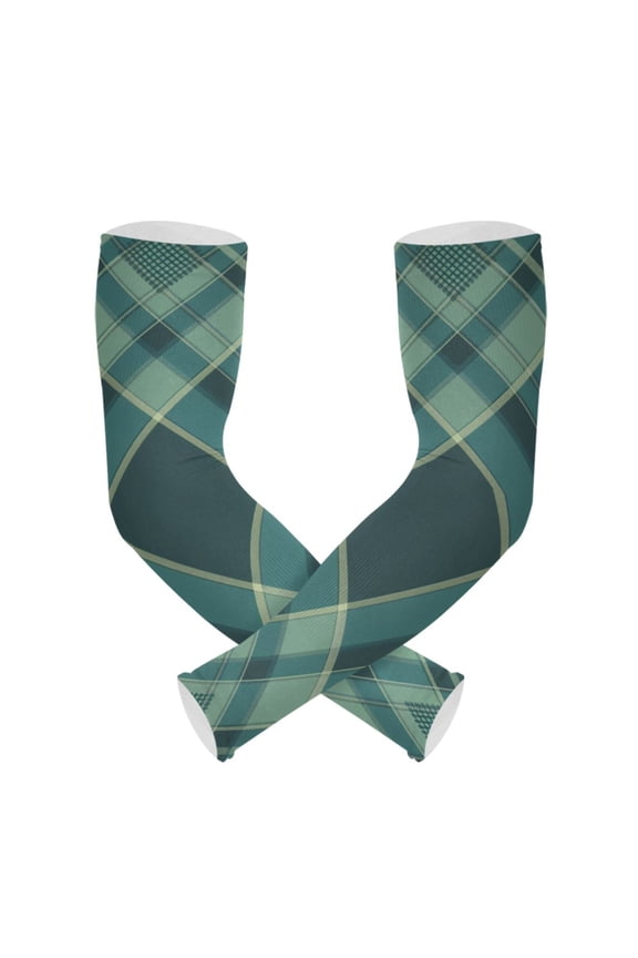 Green Grid Stripe Gardening Sleeves UV Sun Protection Cooling Arm Sleeves Anti-Scratch Farmers Sleeves for Women Men